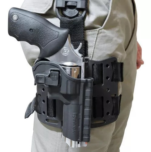 Coldre Revólver Bélica Perna 6T Preto Canhoto | HB Militar